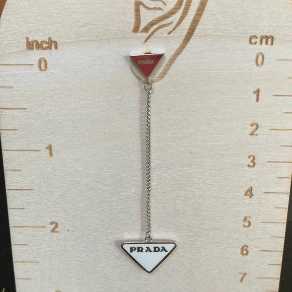 Prada White and Silver Triangle Chain Earrings - Picture 2 of 4